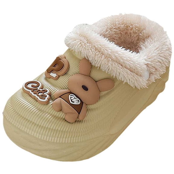 Toddler Winter Warm Fuzzy Slippers for Girls Boys Shoes Non Slip Cute Bunny Memory Foam Slippers Waterproof Cartoon Plush Slide Shoes Brown Size 6.5 Toddler