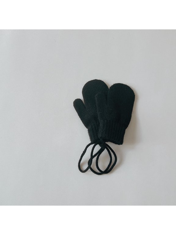 Toddler Winter Warm Knitted Mittens Anti-Lost String for Cold Weather Outdoor Activities Kids Gloves