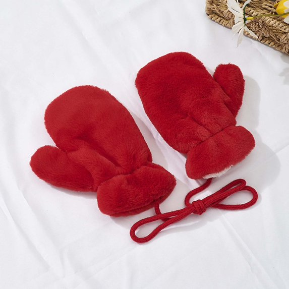 Toddler Winter Warm Plush Mittens Anti Lost String for Cold Weather Outdoor Activities Gear Kids Gloves
