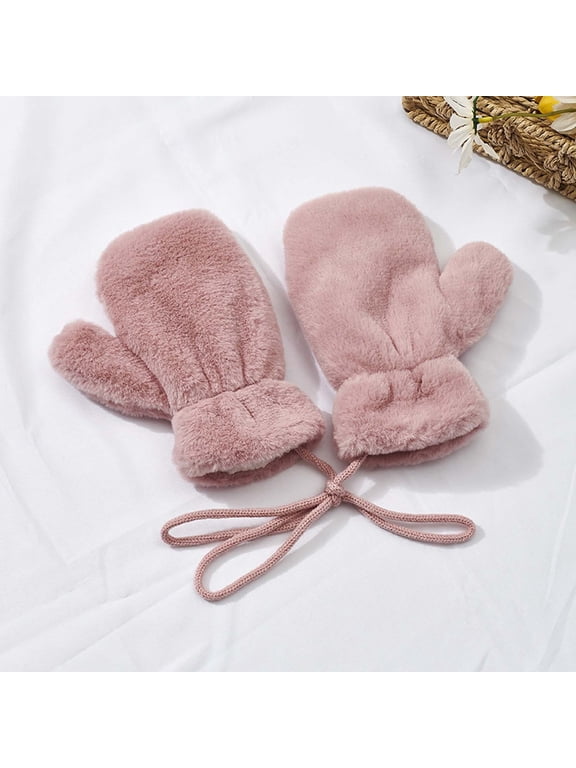 Toddler Winter Warm Plush Mittens Anti Lost String for Cold Weather Outdoor Activities Gear Kids Gloves