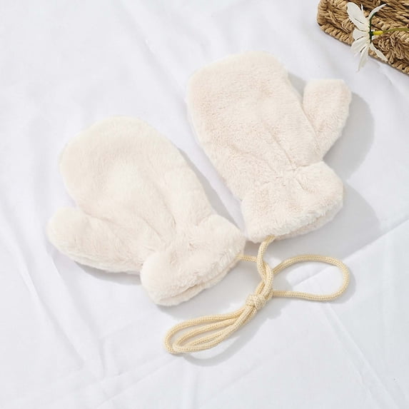 Toddler Winter Warm Plush Mittens Anti Lost String for Cold Weather Outdoor Activities Gear Kids Gloves