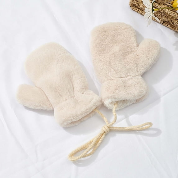 Toddler Winter Warm Plush Mittens Anti Lost String for Cold Weather Outdoor Activities Gear Kids Gloves
