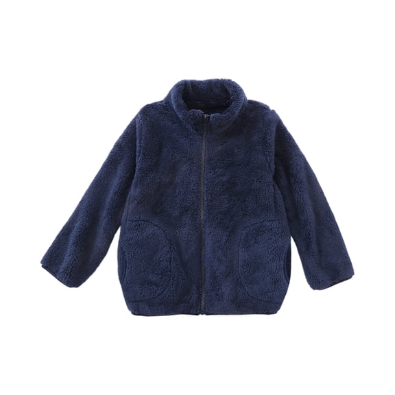 Toddler Winter Wear Girls Boys Sherpa Fleece Jacket Warm Zip Up Coat for Outdoor Activities Navy 140