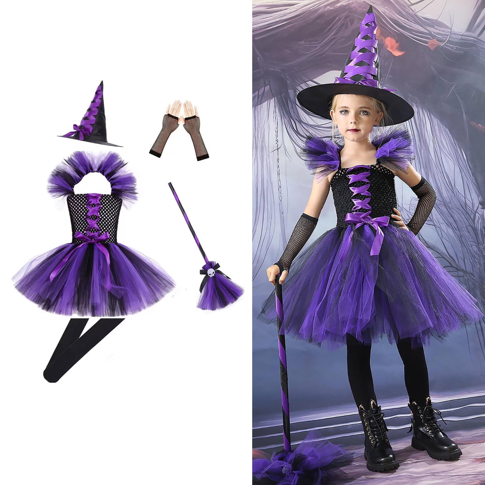 Toddler Witch Costume For Girls Tutu Mesh Dress Halloween Cosplay — free download