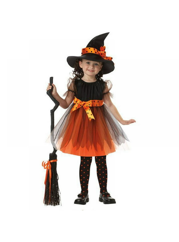 Toddler Witch Halloween Costume for Girls Kids, Witch Dress Cosplay Dress Includes Witch Hat
