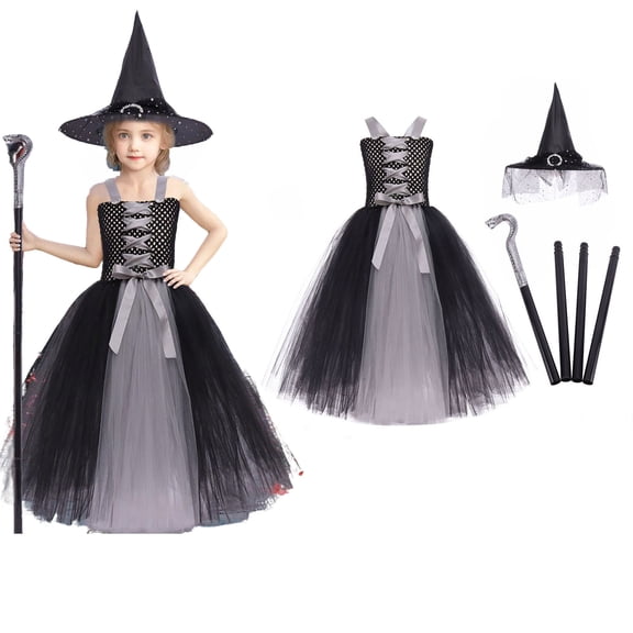 Toddler Witch Outfit Girls Tulle Dress Baby Lovely Princess Bubble Sleeve Halloween Outfits Kids Girls Halloween Dress 2-3 Years