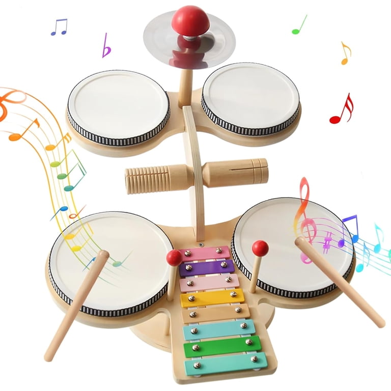 Wooden Drum Set & Xylophone For Toddlers - Montessori Music Toy For Kids Age 1-3