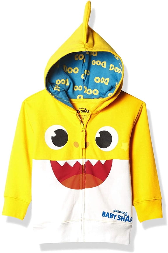 Pinkfong Boys Zip Up Big Face Hoodie-Baby Shark Yellow Toddler Size 2T-5T, 5T