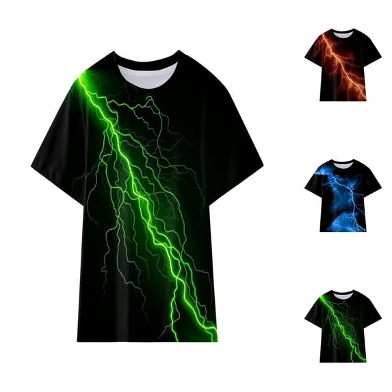 Toddler Youth Kids 3D Graphic Print T-Shirt, Cool Lightning Pattern Crew Neck Short Sleeve Top, Casual Summer Tee for Boys Girls, 3-12 Years , Gift for Kids
