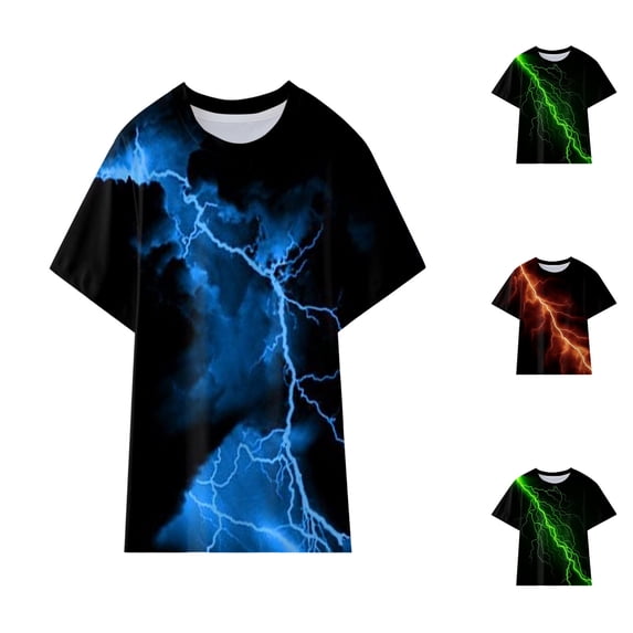 Toddler Youth Kids 3D Graphic Print T-Shirt, Cool Lightning Pattern Crew Neck Short Sleeve Top, Casual Summer Tee for Boys Girls, 3-12 Years , Gift for Kids