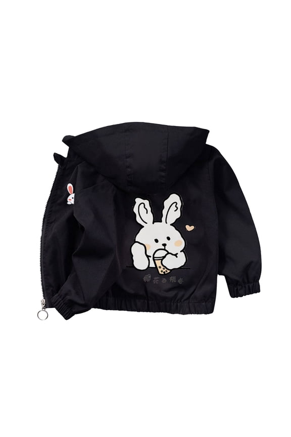 Toddler Zip up Jackets Long Sleeve Cute Bunny Graphic Hooded Windproof Coats Kids Boys Lightweight Windbreaker Clothes