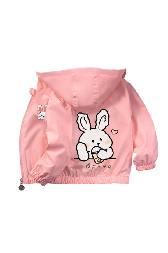 Toddler Zip up Jackets Long Sleeve Cute Bunny Graphic Hooded Windproof Coats Kids Boys Lightweight Windbreaker Clothes