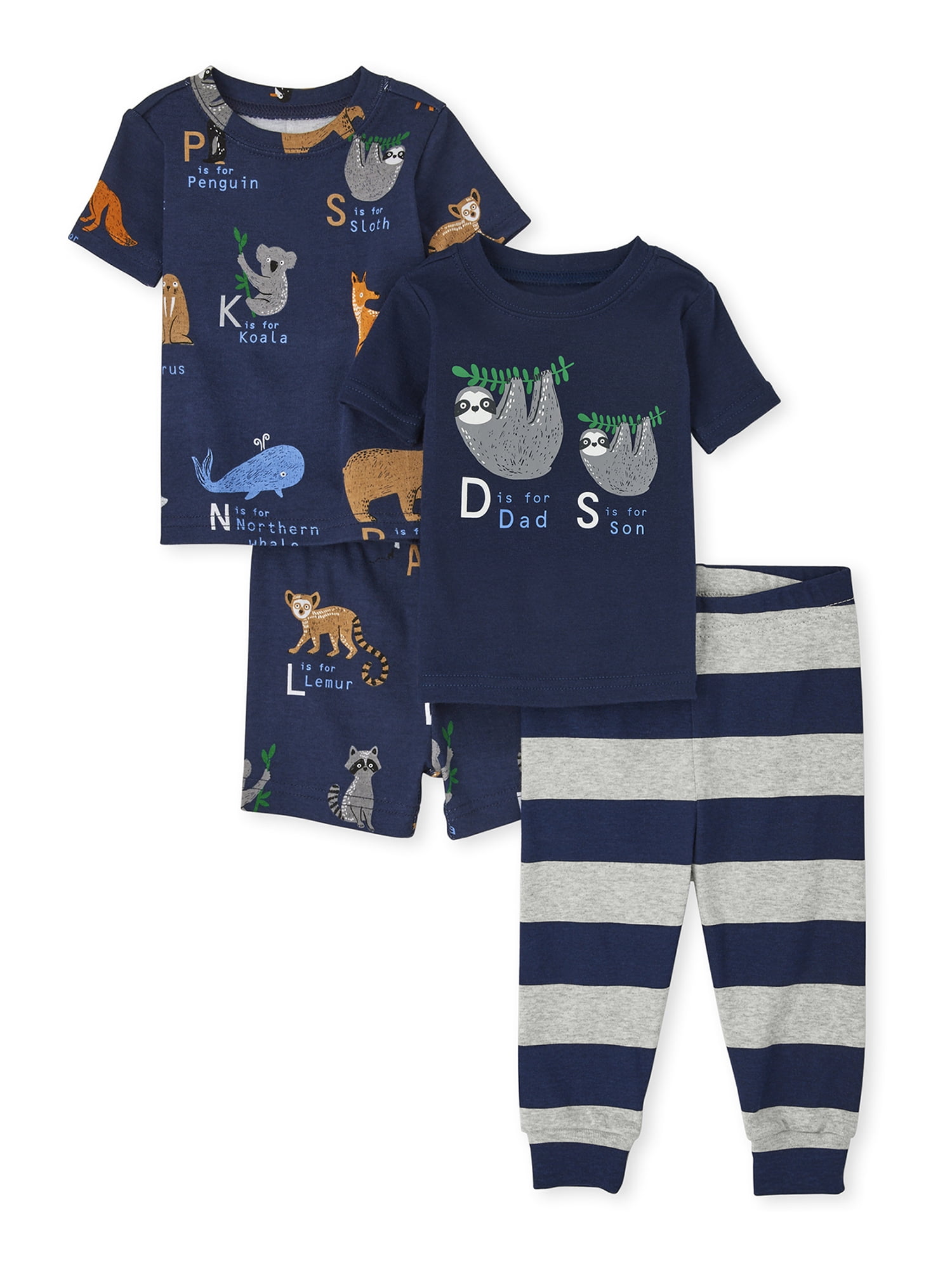 Toddler and Baby Boy Sloth Four Piece Pajama Set Walmart