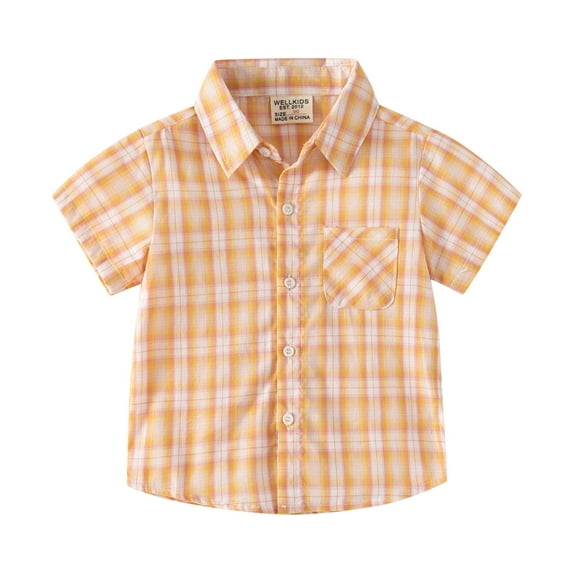 Toddler and Baby Boys' Plaid Button Down Shirts Short Sleeve Lightweight Summer Casual Lapel Shirts Jacket
