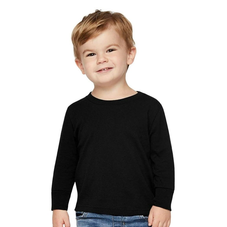Toddler and Baby Cotton Long-Sleeve Basic Tee Shirts , BLACK , 3T 