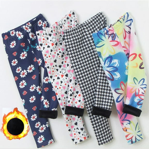 Toddler and Big Girls Leggings Footless Kids Winter Thick Warm Printing Skinny Pants 3-12Years