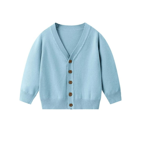 Toddler and Kids Sweater Cardigans V Neck Button Up Long Sleeve Knitwear Boys Girls Soft Cotton Knit Outerwear (5-6 Years, Light Blue)
