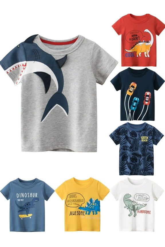 Toddler and Little Boys Summer Short Sleeve Crew neck T-Shirts Graphic Tops 1-9 Years - 3D shark