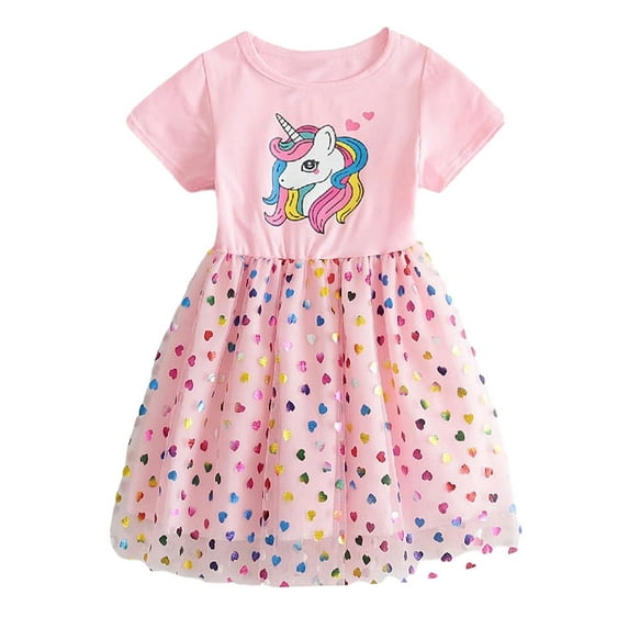 Toddler and Little Girl's Casual Short Sleeve Tutu Skater Princess Dress - Unicorn 2T