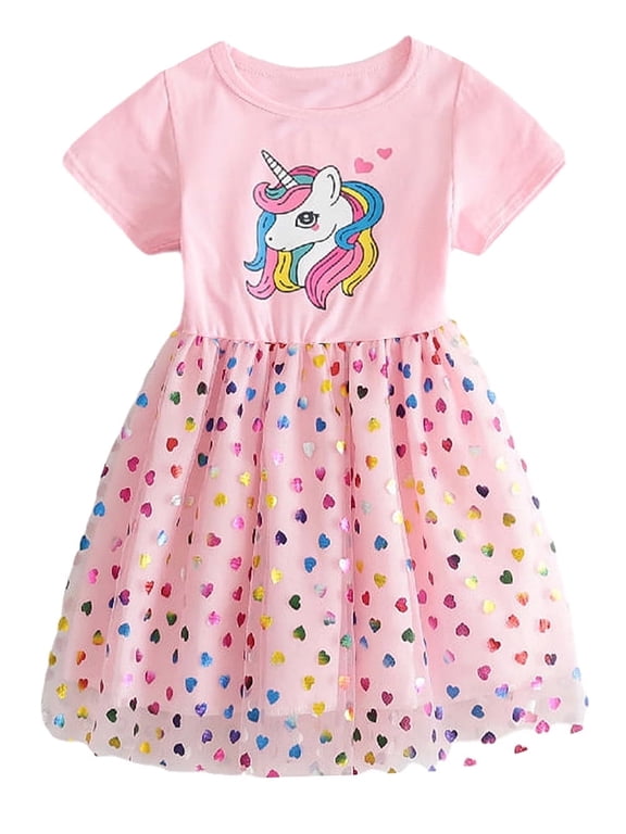 Toddler and Little Girl's Casual Short Sleeve Tutu Skater Princess Dress - Unicorn 3T