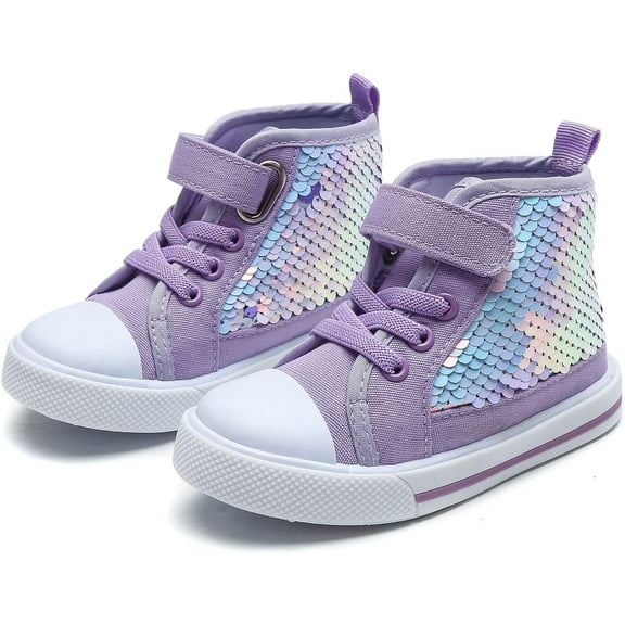 Toddler and Little Kid High Top Canvas Sneakers - Color-Shifting Flip Sequins for Sparkly Playtime Fun
