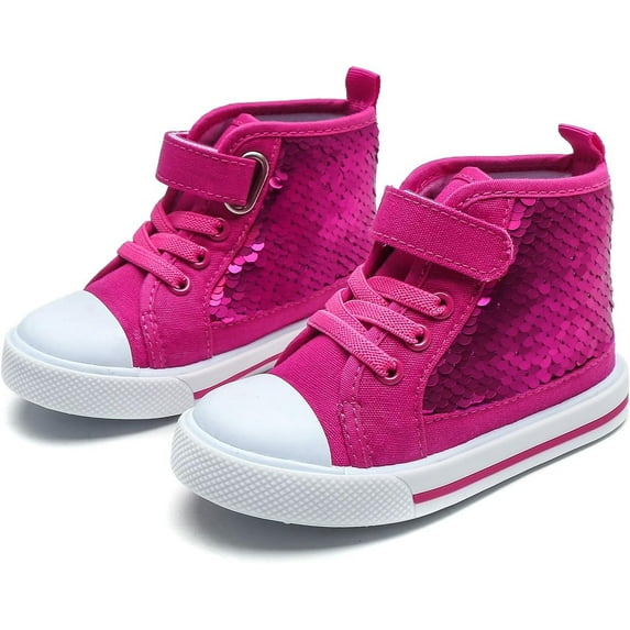 Toddler and Little Kid High Top Canvas Sneakers - Color-Shifting Flip Sequins for Sparkly Playtime Fun