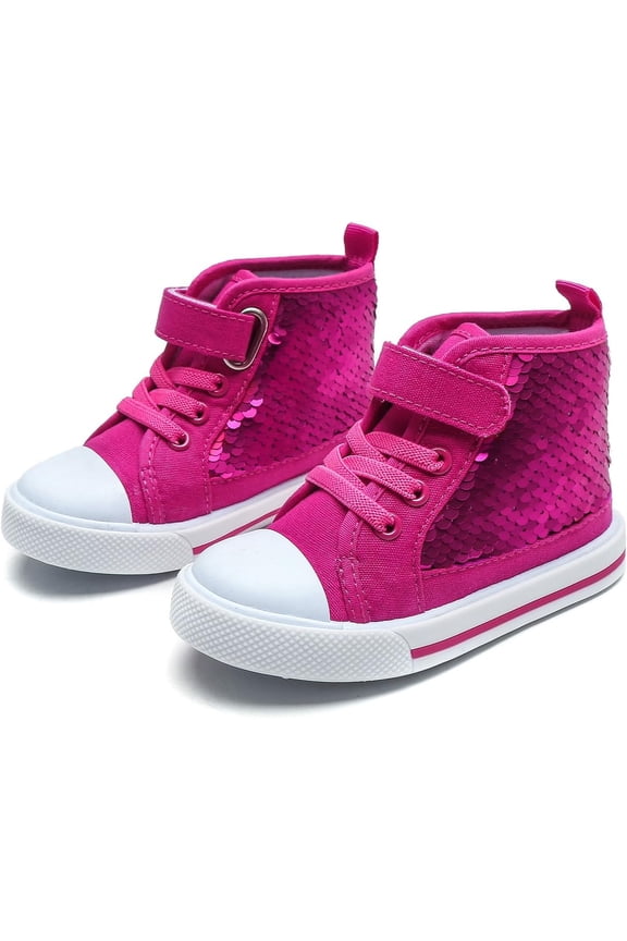 Toddler and Little Kid High Top Canvas Sneakers - Color-Shifting Flip Sequins for Sparkly Playtime Fun