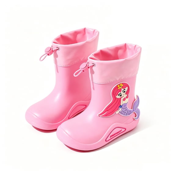 Toddler and Little Kids Lightweight EVA Waterproof Rain Boots with Cord Lock, Anti-Slip Cartoon Mud Boots for Boys and Girls, Sizes 9C-1Y
