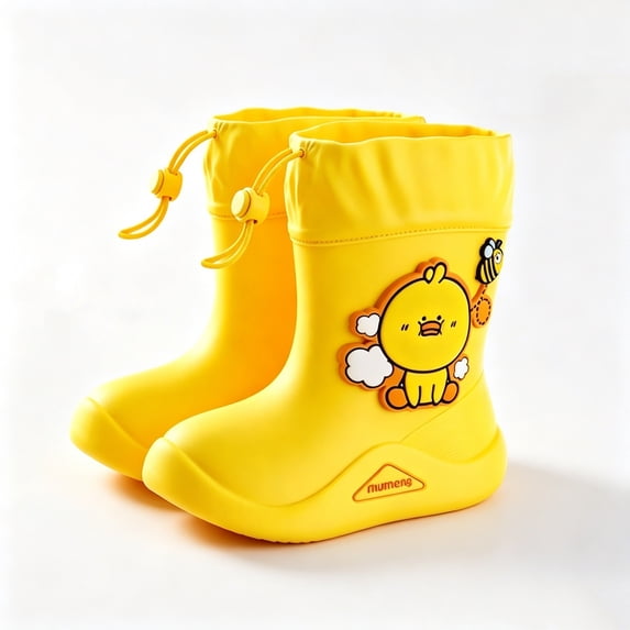 Toddler and Little Kids Lightweight EVA Waterproof Rain Boots with Cord Lock, Anti-Slip Cartoon Mud Boots for Boys and Girls, Sizes 9C-1Y