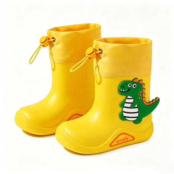 Toddler and Little Kids Lightweight EVA Waterproof Rain Boots with Cord Lock, Anti-Slip Cartoon Mud Boots for Boys and Girls, Sizes 9C-1Y