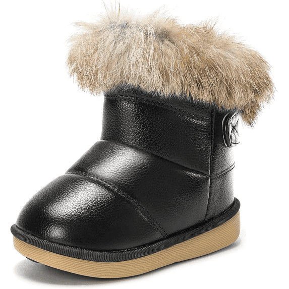 Toddler boots Kids Snow Boots Girl's Warm Winter Boots Fur Lined Waterproof Boot PU Leather Non-slip