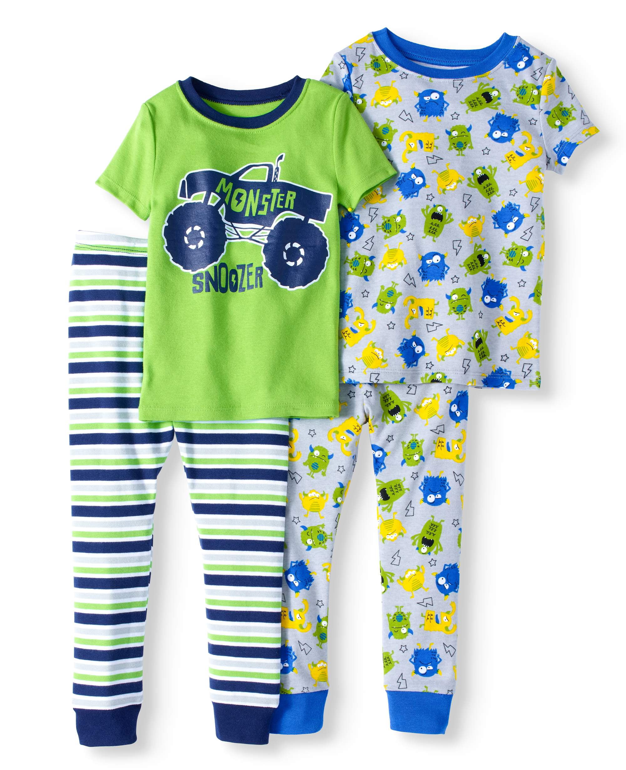 Toddler boy short sleeve cotton tight fit pajamas, 4pc set