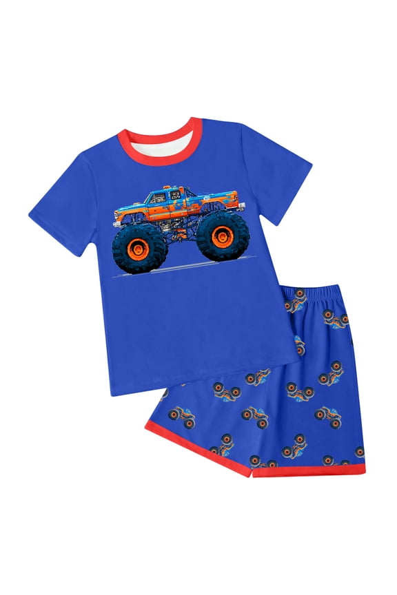 Toddler boys and girls summer outfit short sleeve t-shirt elastic waist shorts 2 piece short set summer pjs 18-24 months 2t 3t 4t 5t 6t Blue 2-3 Years