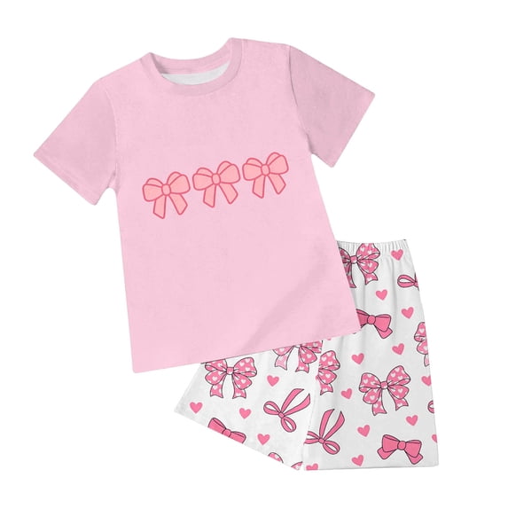 Toddler boys and girls summer outfit short sleeve t-shirt tee tops + shorts 6 12 18 24 months 2T 3T clothing set,soft,breathable,lightweight,everyday,casual Pink 6-7 Years