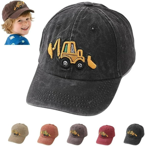 Toddler excavator baseball cap, embroidered excavator cap, adjustable and washable, suitable for boys and girls aged 2-8.