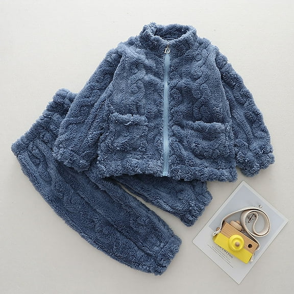 Toddler fleece pajamas set 2pcs Set winter girls warm pajamas girls long sleeve pajamas Solid color thermal underwear toddler pajamas 12-18 Months Cute Boy Girl Clothing