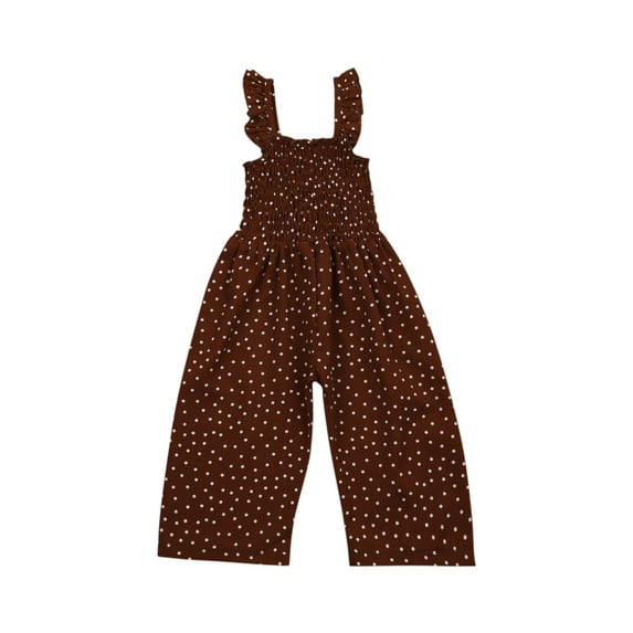Toddler girl’s cute polka dot ruffles suspender romper Boat Neck Jumpsuit
