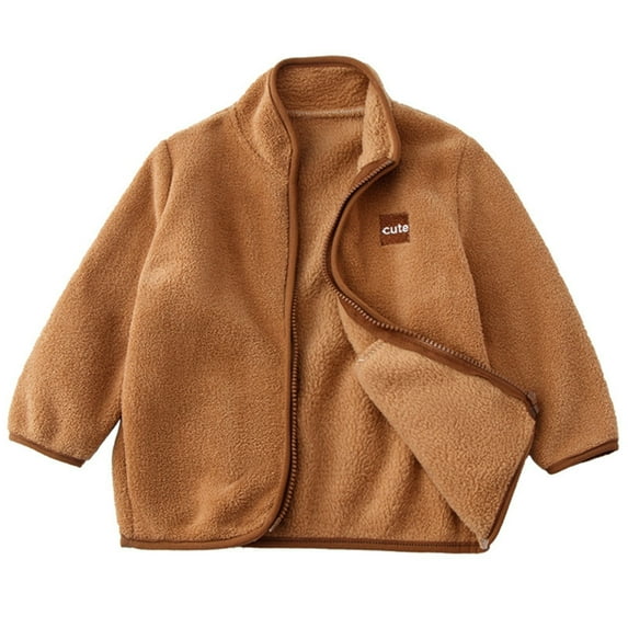 Toddler kid Fleece Jacket Boys Girls Lightweight Outerwear Full-zip Long Sleeve Fall Winter Coat 2-14 Years (3 Years, Coffee)