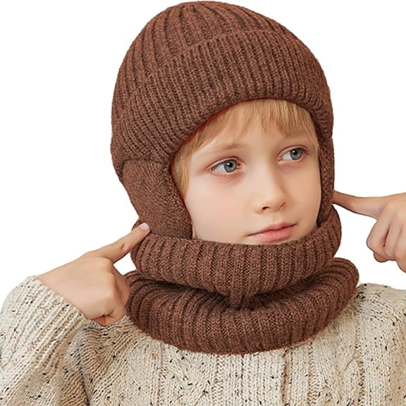 Toddler kids Winter Knit Warm Hat neck Scarf Collar Set for Boys & Girls 3-10 years old knitted fleece lined