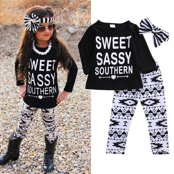 Toddler Kids Baby Girls Clothes T-shirt Tops Pants Headband Casual Clothing Outfit