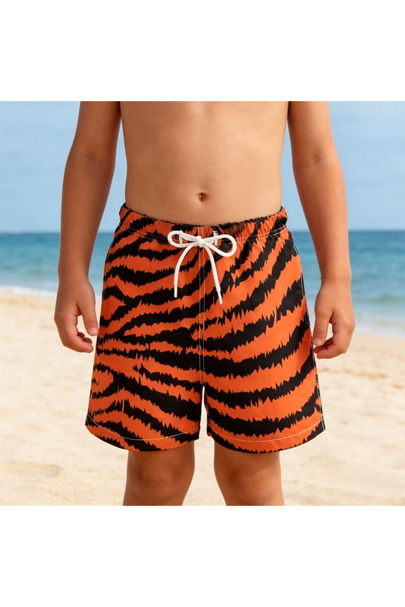 Toddler&nbsp;Swimsuit&nbsp;Boy Size 7-8Y Tiger Style Print Design Quick Dry Drawstring Short Swim Shorts Toddler Bathing Suit Boy