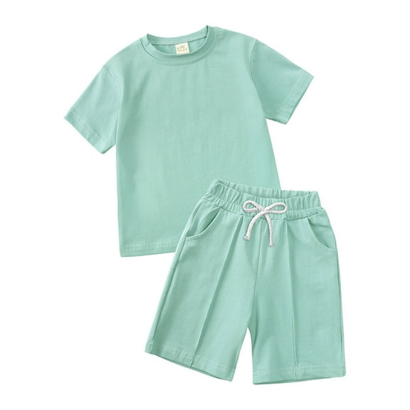 Toddler's 2-Piece Summer Tracksuit Set - Solid Short Sleeve T-Shirt and Elastic Waist Shorts, Breathable Cotton for Active Play