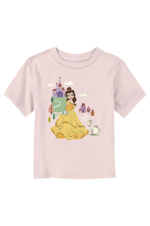Toddler's Beauty and the Beast Cartoon Belle and Friends Graphic Tee Light Pink 5T