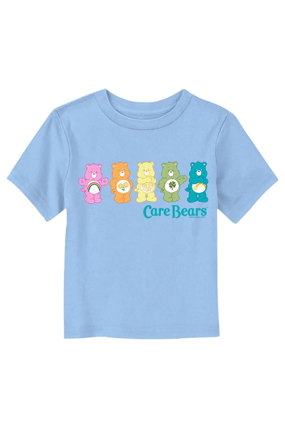 Toddler's Care Bears Colorful Logo Line Up Graphic Tee Light Blue 2T