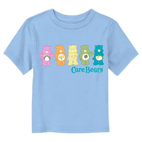 Toddler's Care Bears Colorful Logo Line Up Graphic Tee Light Blue 2T