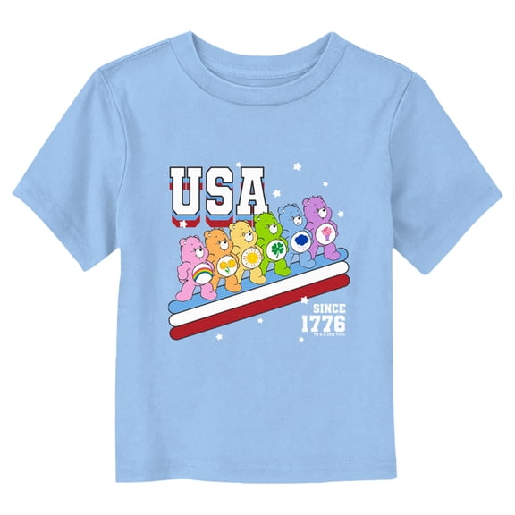 Toddler's Care Bears Fourth of July USA 1776 Rainbow Graphic Tee Light Blue 2T