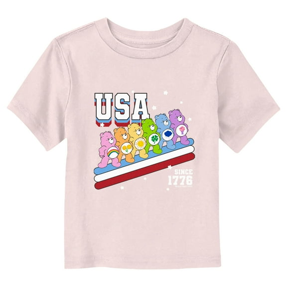 Toddler's Care Bears Fourth of July USA 1776 Rainbow Graphic Tee Light Pink 3T