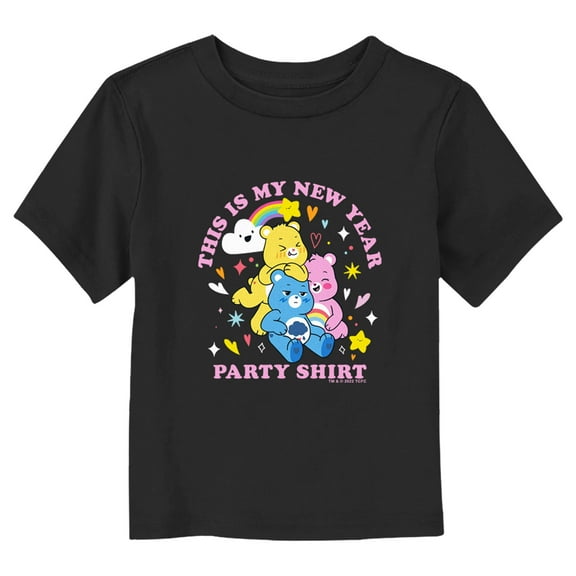 Toddler's Care Bears My New Year Party Shirt  Graphic Tee Black 3T