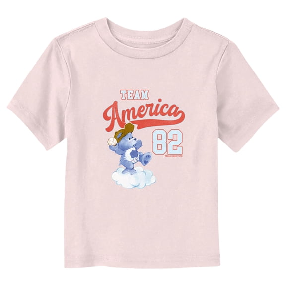 Toddler's Care Bears Team America Baseball Grumpy Bear  Graphic Tee Light Pink 4T
