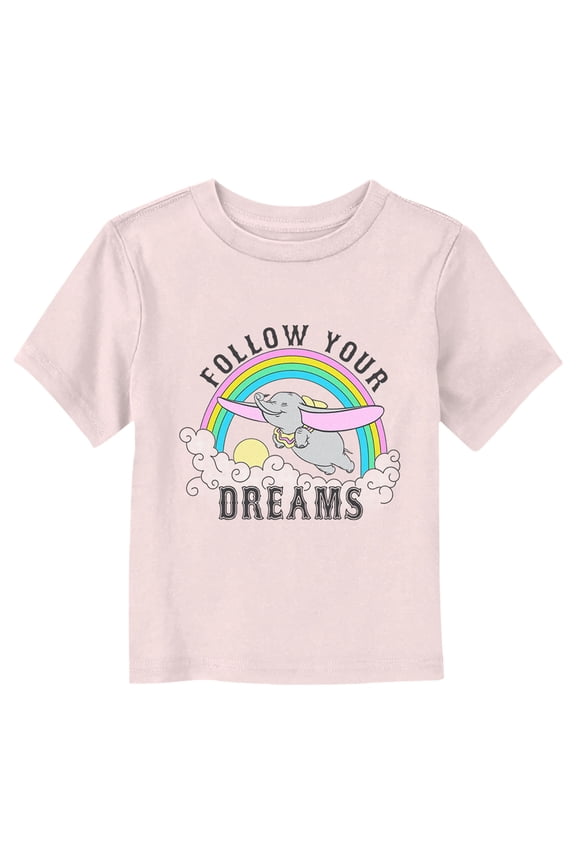 Toddler's Dumbo Follow Your Dreams Soaring Elephant Graphic Tee Light Pink 3T